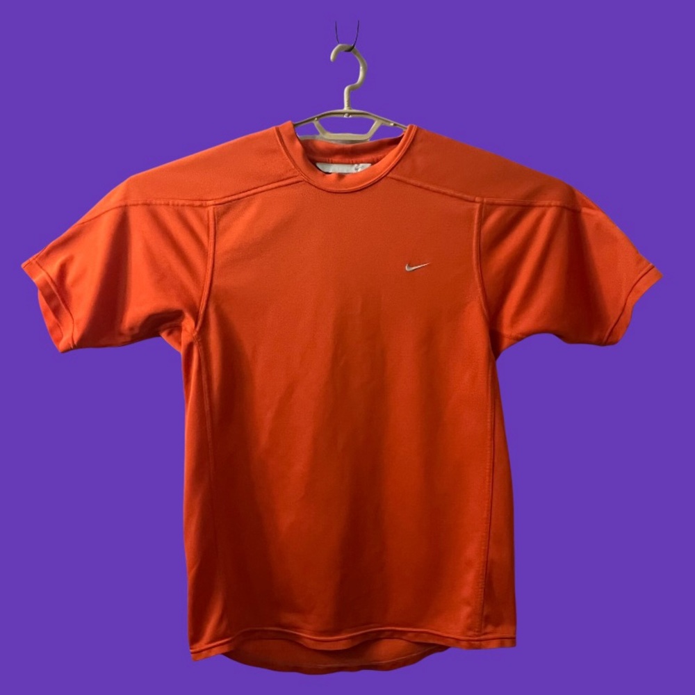 Nike Y2K Lightweight Activewear Orange Embroidered Check Men T-Shirt Size M